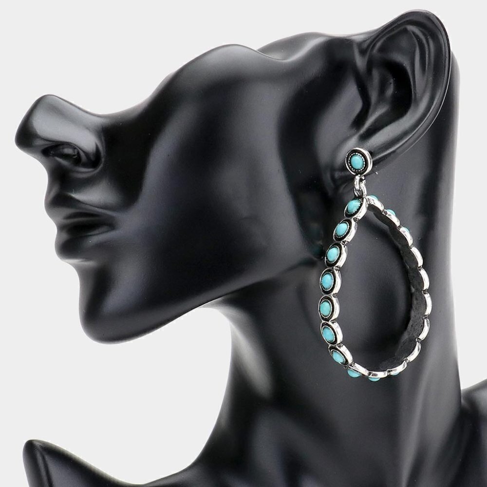 NEW Bohemian Turquoise Stone Antique Teardrop Oval Dangle Earrings